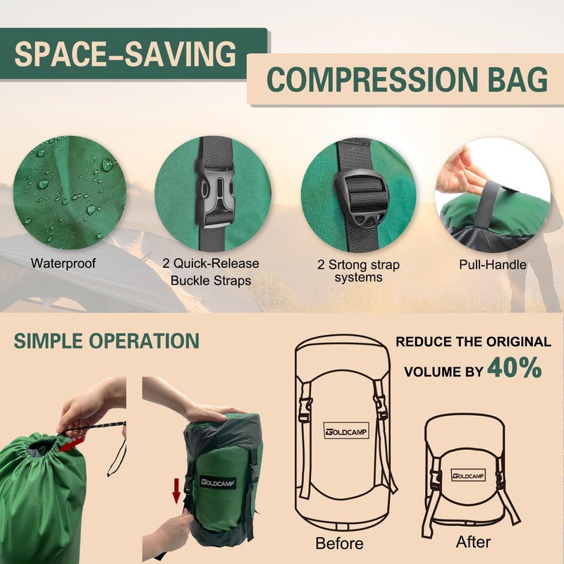 GoldCamp Compression Stuff Storage Sack for Sleeping Bag, Space Saving Gear with dust Flap, 600D Oxford Waterproof Camping, Hiking, Outdoor with Drawstring dust, Backpacking (Dark Green, XXXL,65L) - Image 3